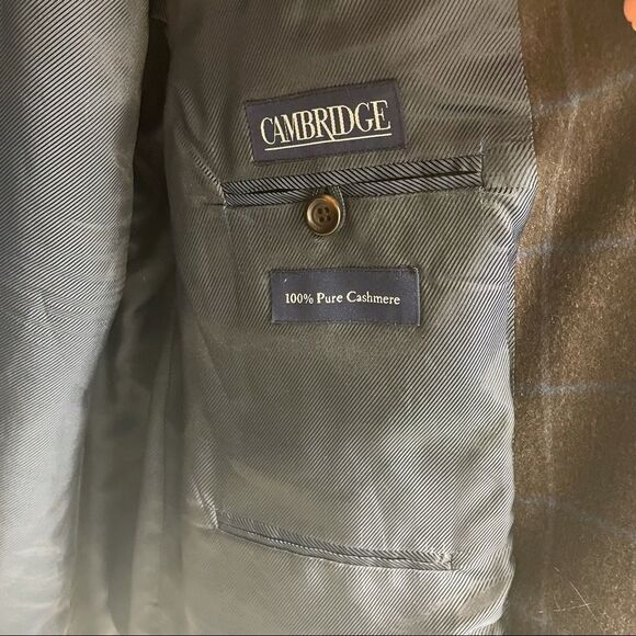 CAMBRIDGE Cashmere Button Front Blazer Jacket Sport Coat Brown Blue 48R - Picture 9 of 11